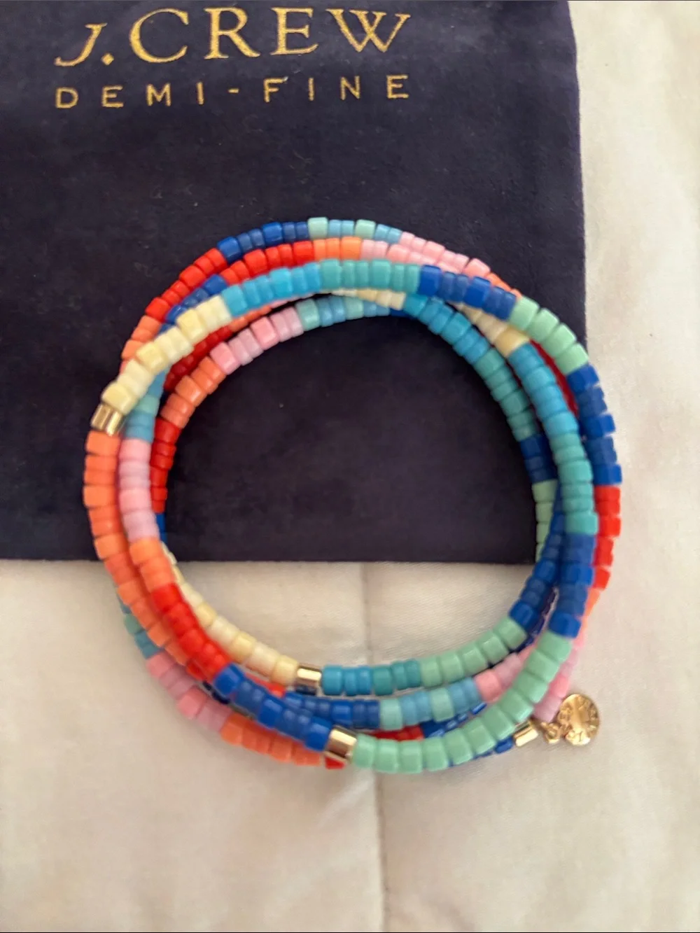 J. Crew Coral, Blue & Mint Multi-Bead Stretch Bracelet Set NWOT